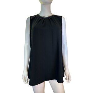 Soft Surroundings Black Sleeveless Tunic Top With Sheer Mesh Detail Sz M, EUC